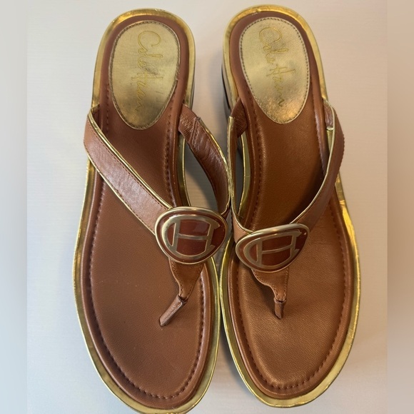 Cole Haan Air Wedge Thong Sandal Platform Flip Flop in Cognac Size 8 - Picture 1 of 10